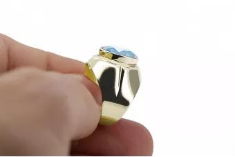 14k żółte złoto Akwamaryn Pierścionek Klasyczny Vintage vrc296y